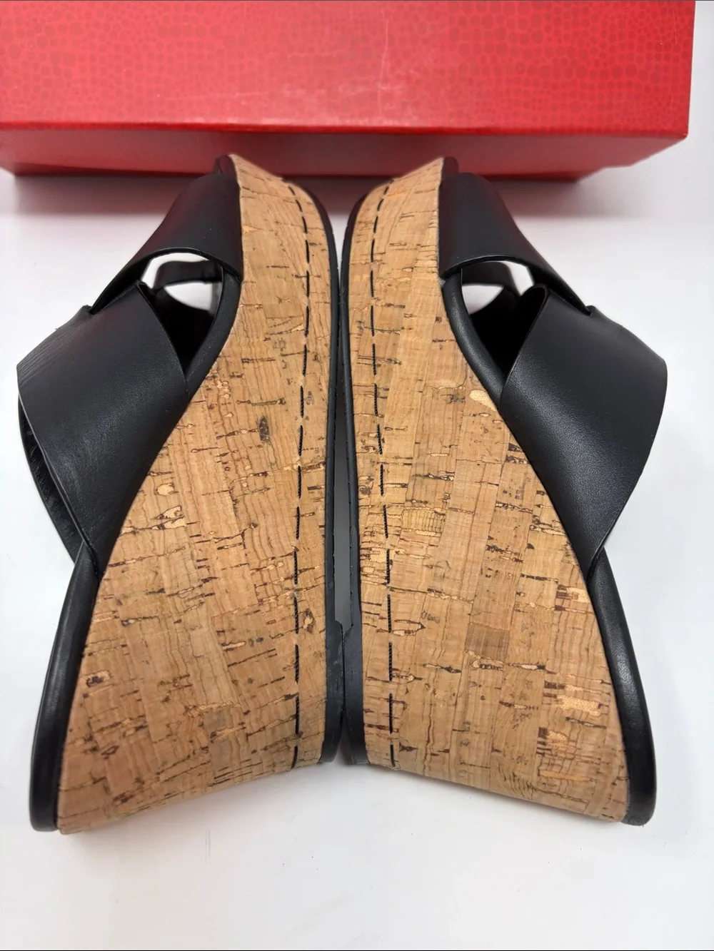 Donald J. Pliner Black Leather Cork Wedge Slide Sandals Size 7
